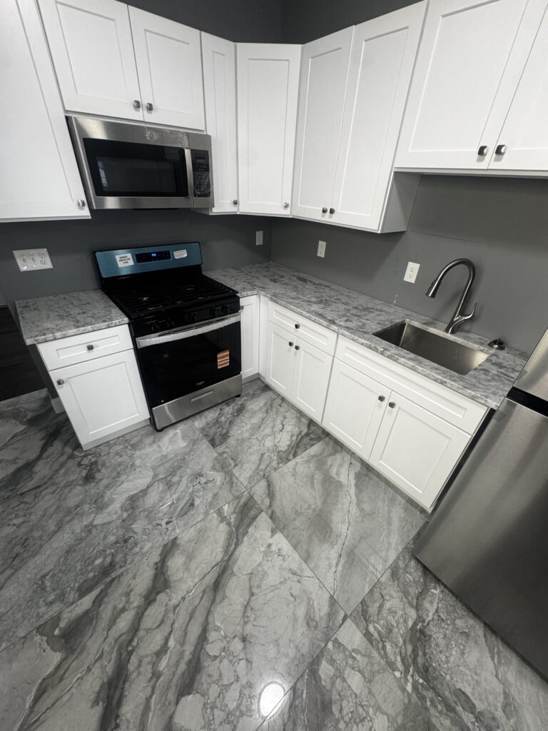 Kitchen cabinets and tile view